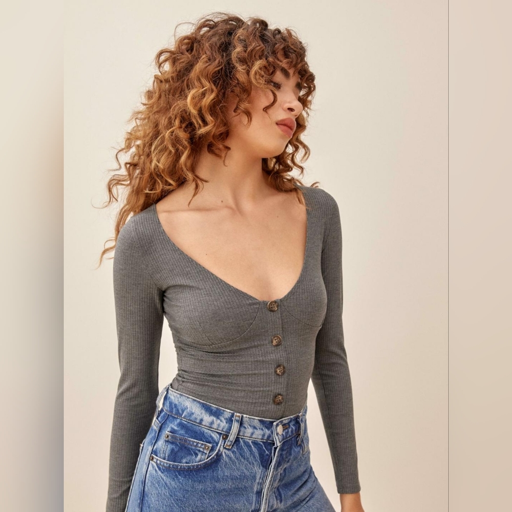 Reformation Virgil Knit Top in Smoke